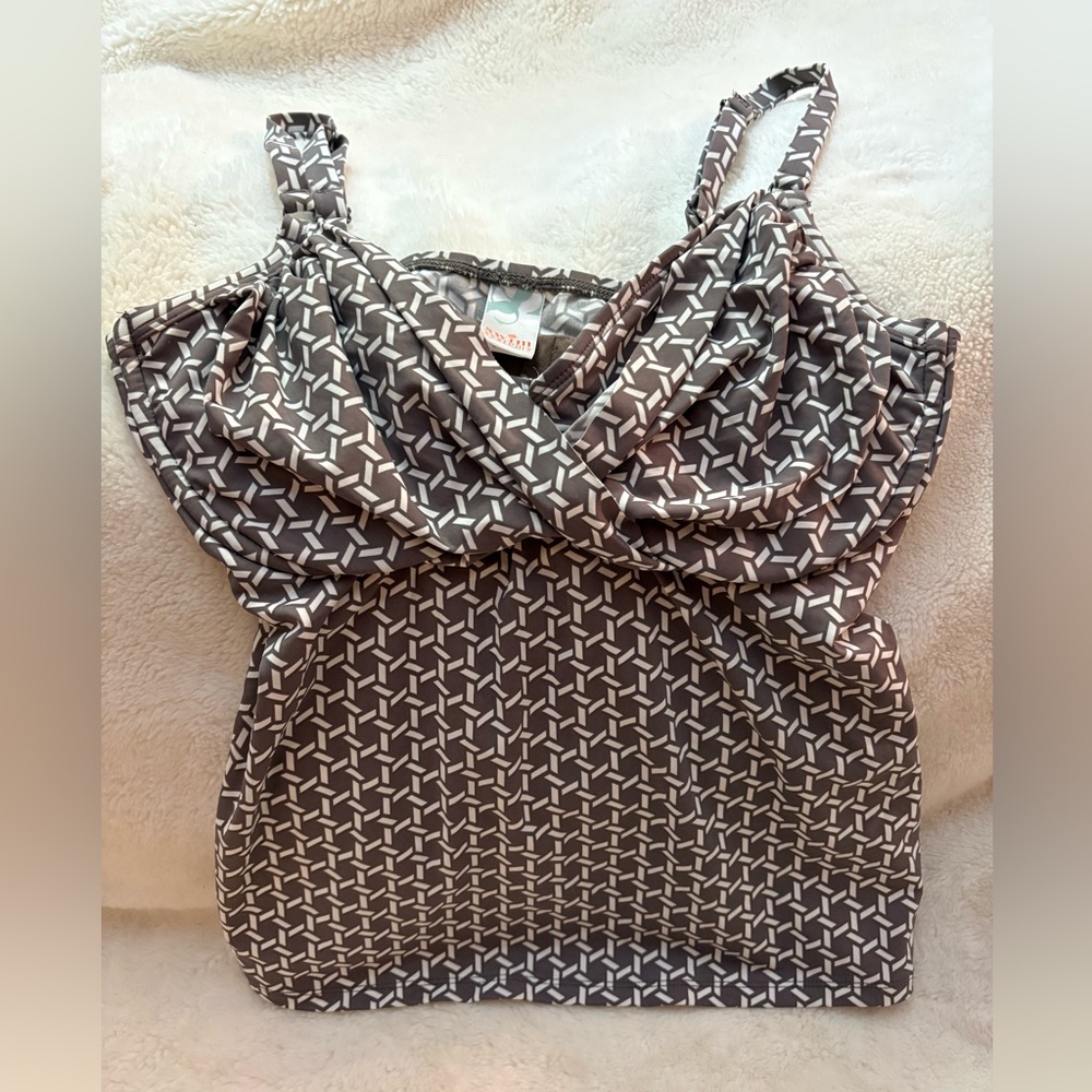 Swim Systems Women's  Brown Geometric Print Draped Swim Top